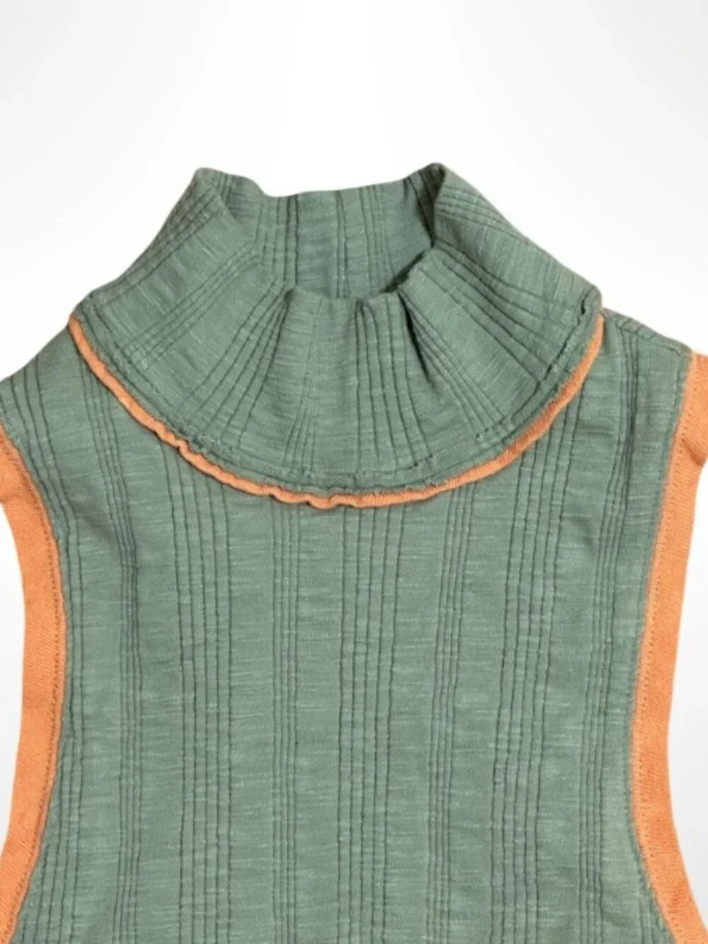 FREE PEOPLE WE THE FREE Marley Ribbed Mock Neck Tank Top Green Orange Size M